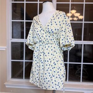 Limited Collection Floral Wrap Mini Dress – Women’s | Yellow & Blue